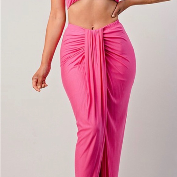 spandex cropped top and ruched midi skirt 2pcs set - Picture 7 of 8